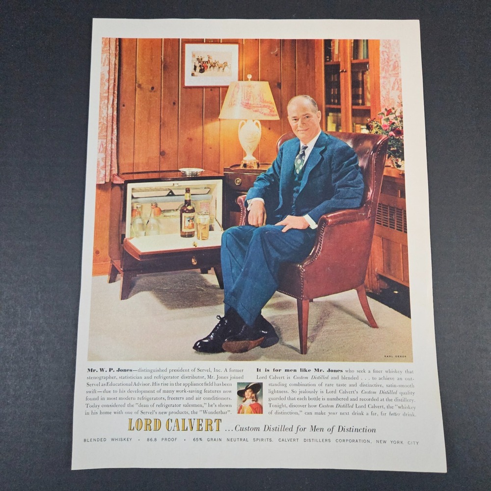1953 Lord Calvert Blended Whiskey Vintage Print Ad WP Jones Servel Inc MCM Scene